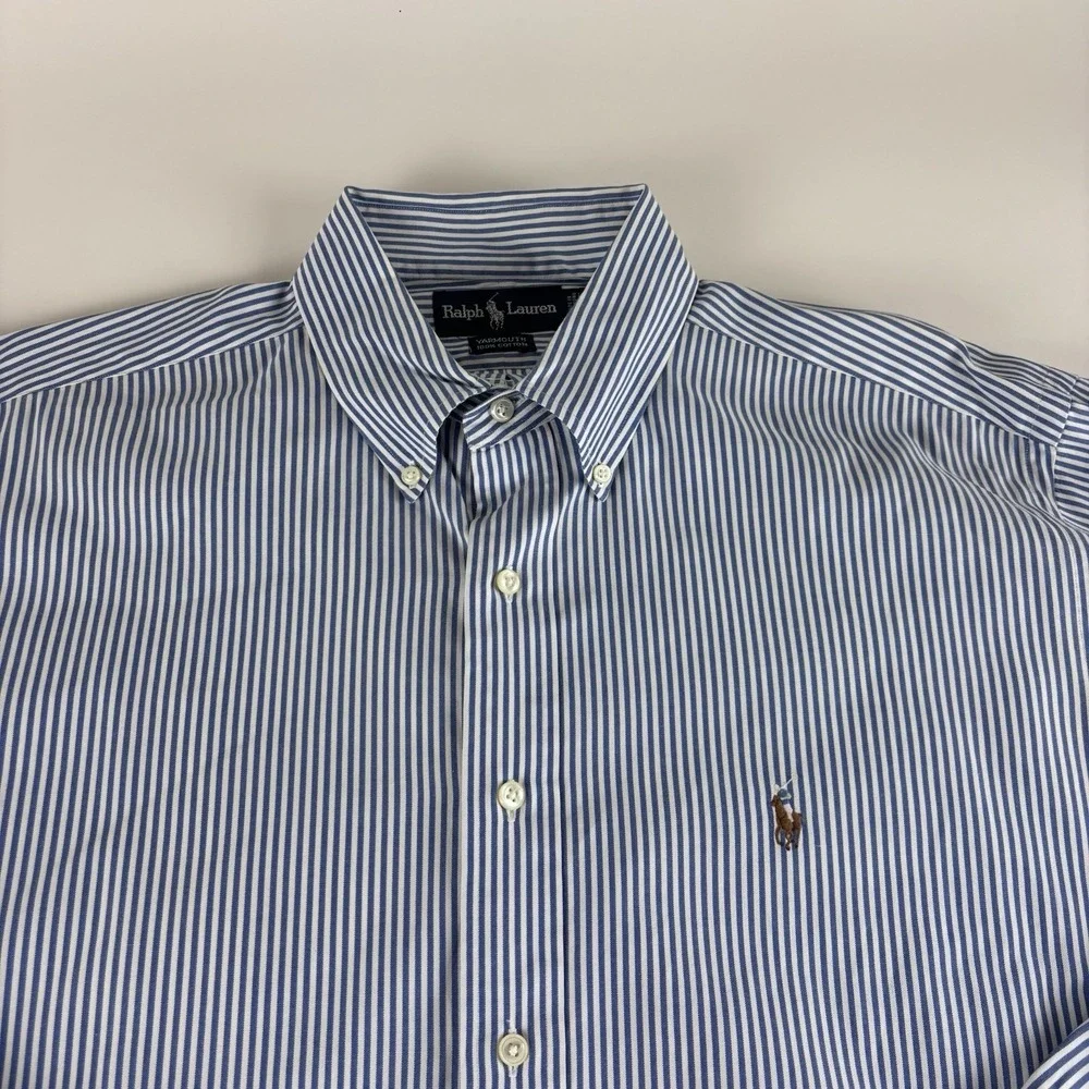 Ralph Lauren Yarmouth Pinpoint Oxford Shirt Mens 17-35 Blue Flesh Pony Preppy
